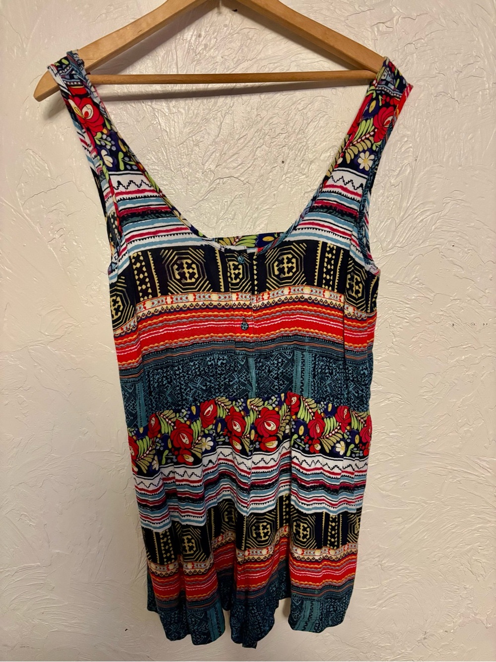 MINKPINK Floral Multicolor Mixed-Print Boho Romper with Red Accents Size XS